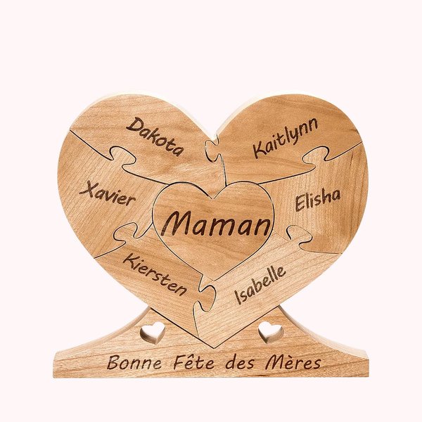 Puzzle Casse-tête en Bois Jouet Familial Personnalisé avec 1-6 Noms Cadeau de Noël Fête des Mères Thanksgiving Décoration pour Famille