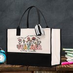 Sac en Toile Personnalisé avec Titre et Nom Style Fleurs Bohème Sac à Grande Capacité Cadeau Remerciement pour Enseignant