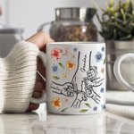 Taza de cerámica personalizada con el nombre de la flor de acuarela 1-9 Cogidos de la mano Día de la Madre Regalo de cumpleaños para mamá Abuela