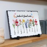 Décoration d'Ardoise Personnalisé avec Titre 1-2 Noms et Fleurs de Naissance Cadeau Anniversaire Fête pour Famille Maman Grand-mère