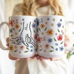 Taza de cerámica personalizada con el nombre de la flor de acuarela 1-9 Cogidos de la mano Día de la Madre Regalo de cumpleaños para mamá Abuela