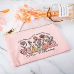 Personalised Teach Them Love Them Spring Boho Wildflowers Makeup Bag with Name Appreciation Gift for Teacher