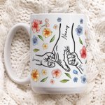 Taza de cerámica personalizada con el nombre de la flor de acuarela 1-9 Cogidos de la mano Día de la Madre Regalo de cumpleaños para mamá Abuela