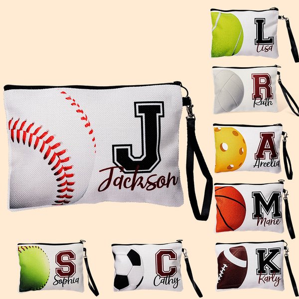 Borsa per cosmetici personalizzata con nome e iniziale del calcio e cinturino da polso Regalo di squadra per gli amanti dello sport