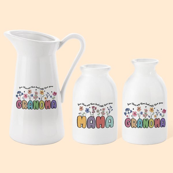 Vaso in ceramica con testo personalizzato con fiori acquerellati Decorazione per la casa Regalo per la festa della mamma per la donna