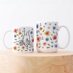 Taza de cerámica personalizada con el nombre de la flor de acuarela 1-9 Cogidos de la mano Día de la Madre Regalo de cumpleaños para mamá Abuela