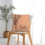 Personalised Multicolour Birth Flower Pillow Cover with Name Mother's Day Birthday Gift for Woman
