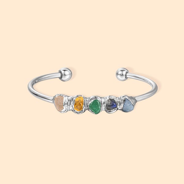 Personnalisé 1-5 cristal brut Birthstones Bracelet ajustable pour la famille Cadeau de fête des mères et d'anniversaire pour les femmes