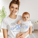 T-shirt personnalisé Notre première fête des mères avec éléphant pour bébé et maman avec noms Cadeau pour bébé nouvelle maman