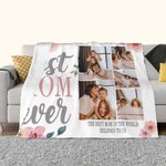Personalized Best Mom Ever 5 Photos Collage Cozy Soft Blanket with Text Birthday Mother's Day Gift for Mother Grandmother