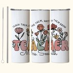 Personalised Spring Boho Wildflowers 20oz Name Skinny Tumbler with Straw and Brush Appreciation Gift for Teacher