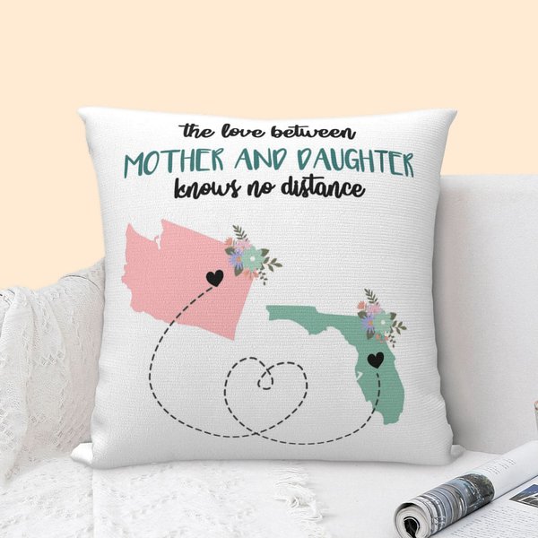Personalizzato L'amore tra madre e figlia non conosce distanze Mappa Copri cuscino a distanza Festa del papà Festa della mamma Regalo per la famiglia