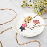 Personalised Cute Cartoon Character Ceramic Ring Dish Jewellery Tray with Birth Flower and Name Birthday Bridesmaid Gift for Women Girls