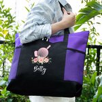 Gepersonaliseerde Golfbal Tee en Club Bloemen Gras Patroon Tas met Ritssluiting en Naam Grote Capaciteit Sport Cadeau voor Golfliefhebber