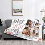 Personalized Best Mom Ever 5 Photos Collage Cozy Soft Blanket with Text Birthday Mother's Day Gift for Mother Grandmother