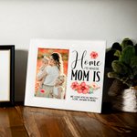 Personalised Home Is Where Mom Is Birth Flower Leather Photo Frame with Folding Stand and Hanger Birthday Mother's Day Gift for Her