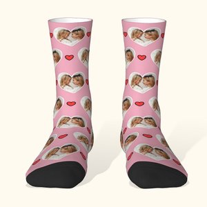 Personalised Multicolour Heart Photo Socks Birthday Mother's Day Gift for Mother Grandmother