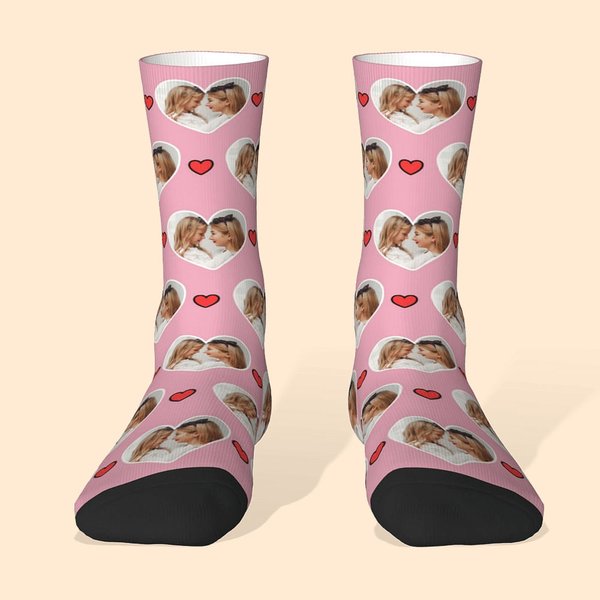 Personalised Multicolour Heart Photo Socks Birthday Mother's Day Gift for Mother Grandmother