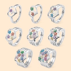 Anillo personalizado de la familia de la flor del cumpleaños del jardín de la abuela con los nombres grabados Regalo del día de madre del cumpleaños para la madre de la abuela