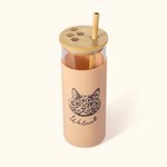 Personalisierte Haustier Foto eingraviert Name 17oz Glas Becher mit Silikonhülle Bambus Deckel und Stroh Geburtstag Geschenk für Tierliebhaber