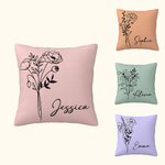 Personalised Multicolour Birth Flower Pillow Cover with Name Mother's Day Birthday Gift for Woman