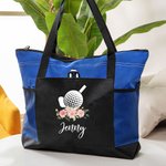Gepersonaliseerde Golfbal Tee en Club Bloemen Gras Patroon Tas met Ritssluiting en Naam Grote Capaciteit Sport Cadeau voor Golfliefhebber