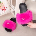 Chaussons en fausse fourrure Fashion Style Rose personnalisés avec nom Cadeau d'anniversaire pour Meilleure amie Demoiselle d'honneur