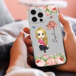 Personalised Cute Cartoon Character Phone Case with Birth Flower and Name Mother's Day Birthday Gift for Her