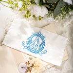 Personalized Embroidered Monogram Letter Wedding Bouquet Wrap with 4 Pieces Pearl Pin for Bride Wedding Flower Decor