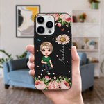 Personalised Cute Cartoon Character Phone Case with Birth Flower and Name Mother's Day Birthday Gift for Her