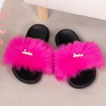 Chaussons en fausse fourrure Fashion Style Rose personnalisés avec nom Cadeau d'anniversaire pour Meilleure amie Demoiselle d'honneur