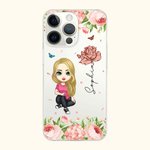 Personalised Cute Cartoon Character Phone Case with Birth Flower and Name Mother's Day Birthday Gift for Her