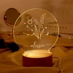 Gepersonaliseerd Geboortebloem Zodiac Naam LED Nachtlampje met Houten Basis Home Decoratie Valentijnsdag Verjaardagscadeau voor Paar of Kind