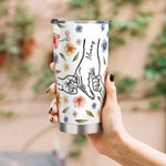 Personalised Watercolour Flowers 3D Effect Hand in Hand 20oz Tumbler with 1-9 Kid Names Straw and Brush Birthday Mother’s Day Gift for Her