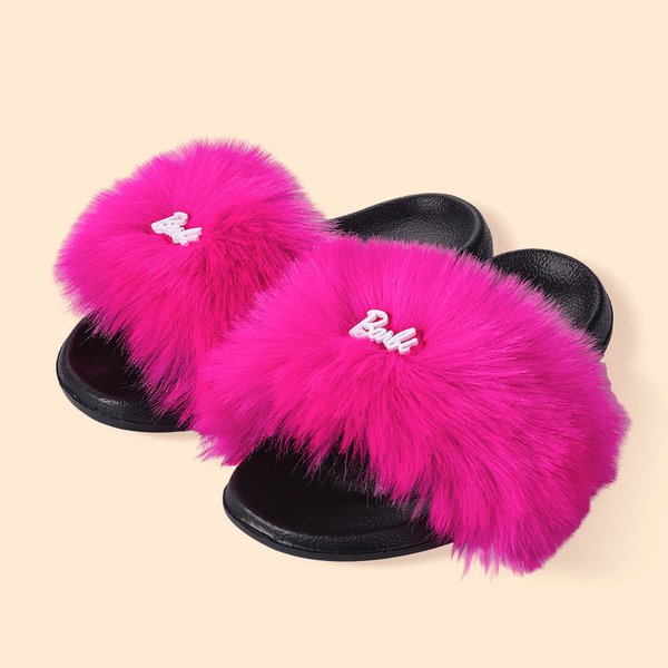 Personalised Pink and White Fashion Fluffy Faux Fur Slippers with Name Birthday Gift for Best Friend Bridesmaid