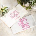 Personalized Embroidered Monogram Letter Wedding Bouquet Wrap with 4 Pieces Pearl Pin for Bride Wedding Flower Decor