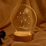 Gepersonaliseerd Geboortebloem Zodiac Naam LED Nachtlampje met Houten Basis Home Decoratie Valentijnsdag Verjaardagscadeau voor Paar of Kind