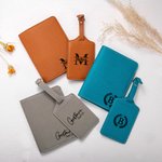 Personalised Multicolor Monogram PU Leather Passport Cover Luggage Tag Set Anniversary Birthday Gift for Travel Enthusiasts