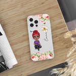 Personalised Cute Cartoon Character Phone Case with Birth Flower and Name Mother's Day Birthday Gift for Her