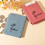 Porte-monnaies en Cuir Personnalisé avec Fleur de Naissance et Nom Porte-cartes Multicolore Portable Cadeau Anniversaire Noël pour Femme