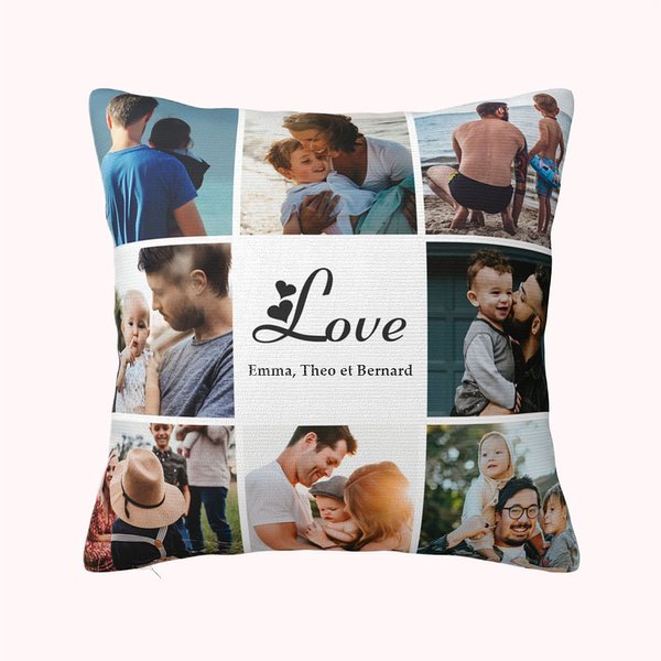 Housse d'Oreiller Personnalisée avec Photos et Texte Thème Amour Familial Décoration Collage à Domicile Cadeau pour Fête de Famille