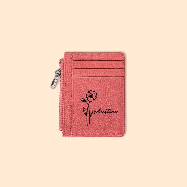 Portafoglio in pelle personalizzato con fiore di nascita Portamonete portatile con 8 scomparti per carte Regalo di compleanno per lei