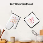 Set de 2 Guantes de Cocina y Porta Ollas Personalizados con Nombre y Texto Flor de Corazón para Mamá Amante de la Cocina