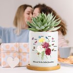 Gepersonaliseerde Geboorte Vlinder Anjer Boeket Keramische Plantenpot met Bamboe Voet en Naam Moederdag Verjaardagscadeau voor Mama Oma