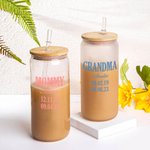Tasse en verre personnalisée Multicolore Nom Date 20oz avec couvercle et paille Anniversaire Fête des Mères Cadeau pour Mère Grand-mère