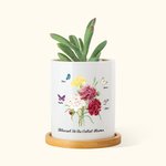 Gepersonaliseerde Geboorte Vlinder Anjer Boeket Keramische Plantenpot met Bamboe Voet en Naam Moederdag Verjaardagscadeau voor Mama Oma