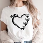 Gepersonaliseerd Hart Design T-shirt Sweatshirt met 1-19 Kindernamen Moederdag Verjaardagscadeau voor mama Oma
