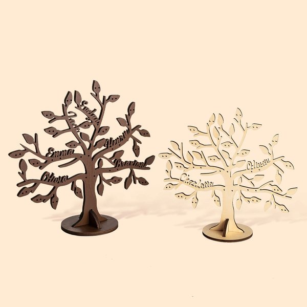 Portagioie ad albero genealogico in legno personalizzato con 1-6 nomi Regalo di compleanno per la festa della mamma per la donna