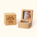 Personalised Engraving Wooden Pet Fur Photo Magnetic Keepsake Box with Name Dog Paw Rainbow Bridge Loss of Pet Memorial Gift for Pet Owner