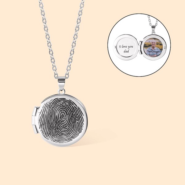 Collana personalizzata con medaglione rotondo con impronte digitali e testo Regalo commemorativo per la perdita di una persona cara
